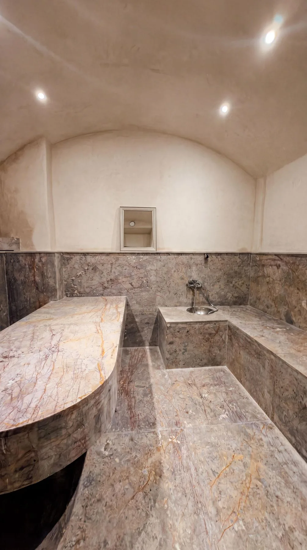 Private marble hammam with vaulted steam ceiling at The Villa 303, Marrakech
